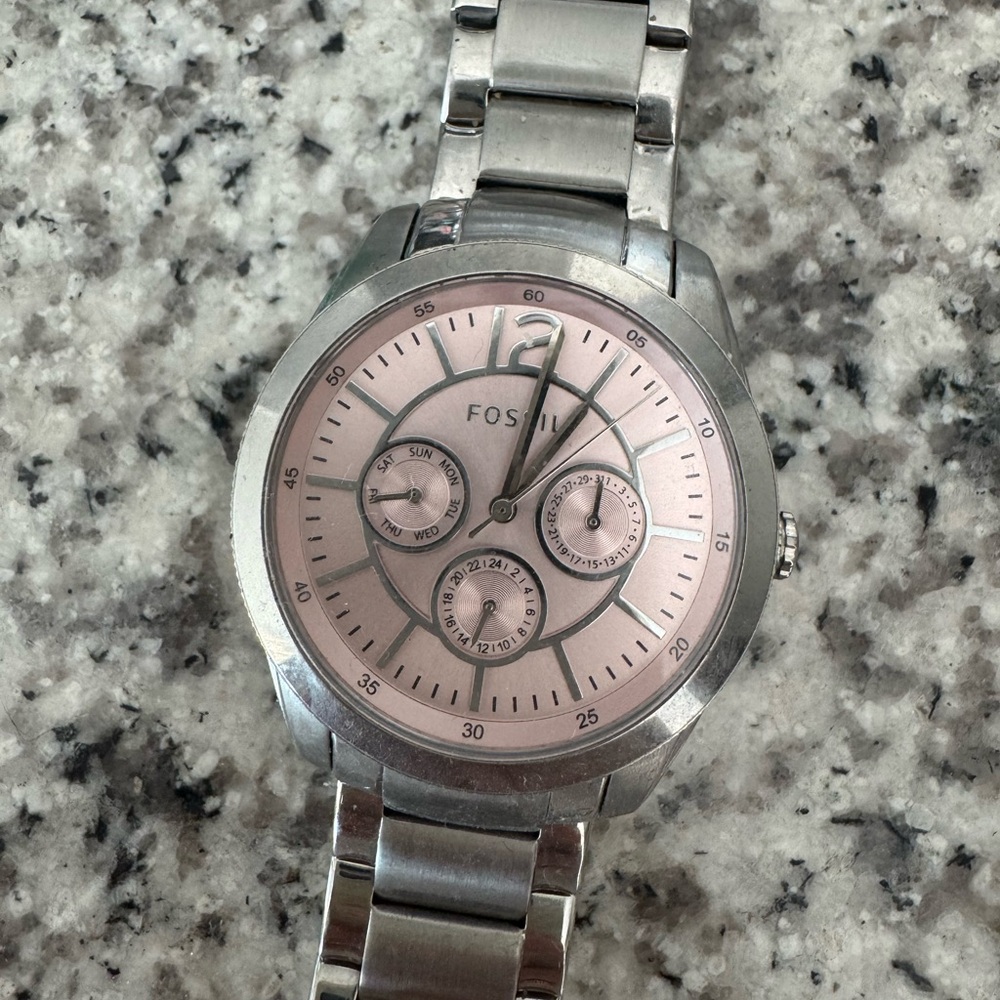 Fossil Silver and Pink Watch ***needs battery***